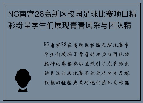 NG南宫28高新区校园足球比赛项目精彩纷呈学生们展现青春风采与团队精神